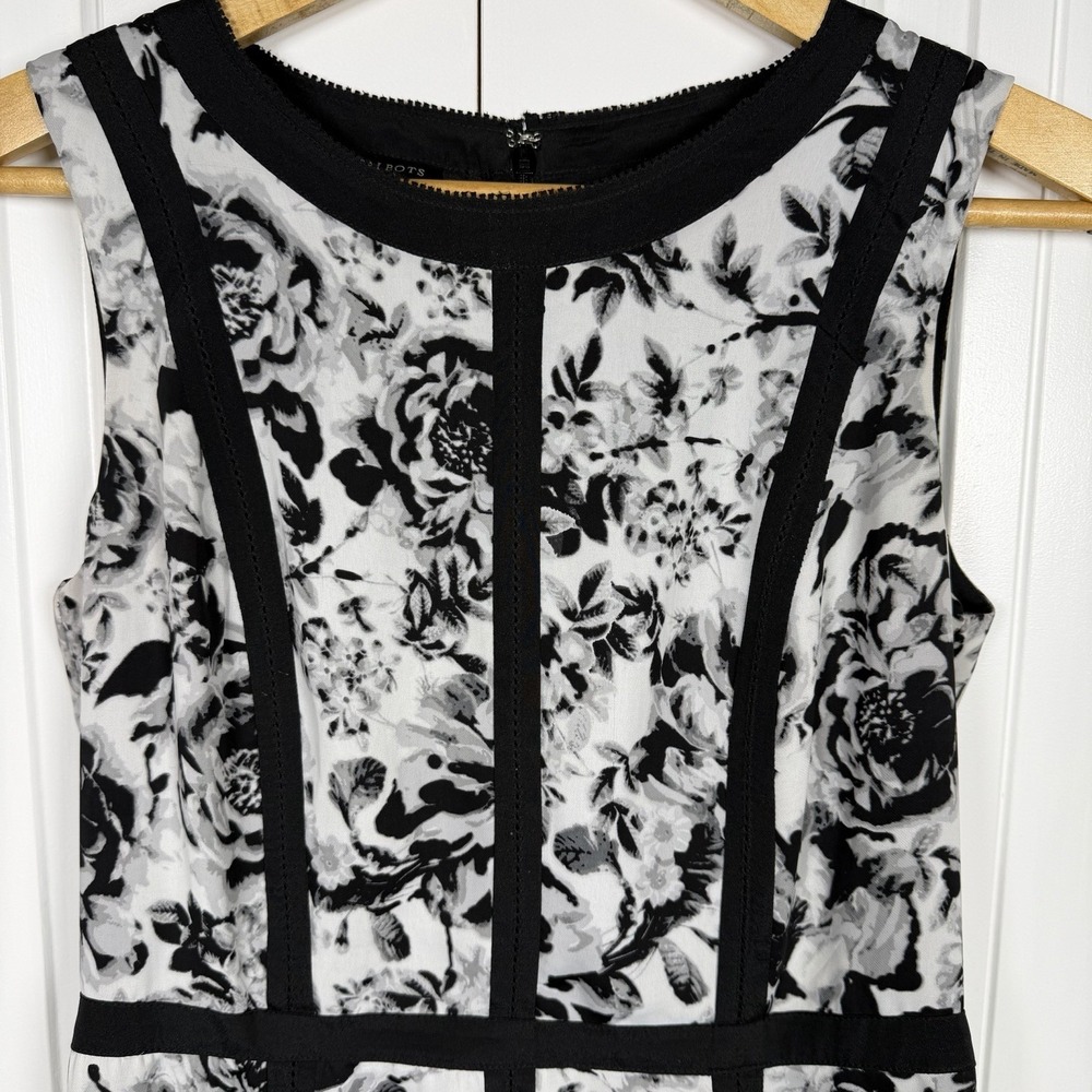 Talbots A Line Floral Black White Dress Sleeveless Lined Women's Size 6 - Picture 2 of 8